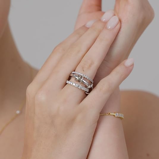 3-In-One Interlocking Clam Ring - Silver